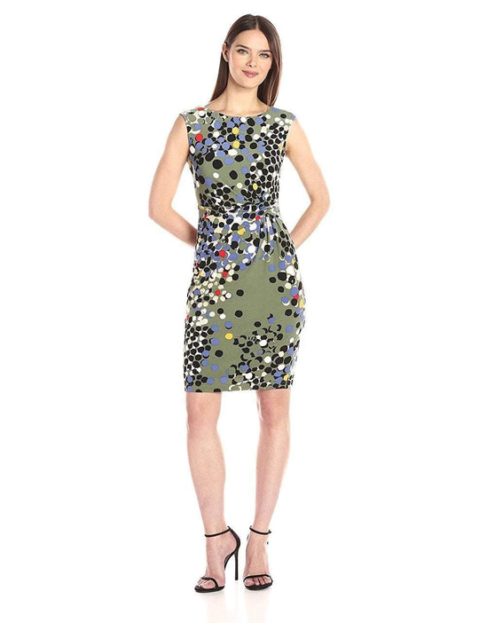 Anne Klein  - 10635522 Colorful Side Gathered Cocktail Dress in Green and Multi-Color