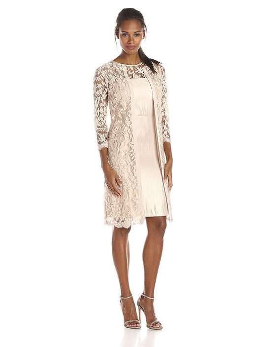 Adrianna Papell - 14251110 Lace Scoop Neck Column Dress in Pink