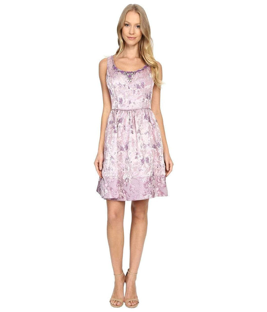 Adrianna Papell - 41919570 Metallic Jacquard  Floral Cocktail Dress in Purple and Multi-Color