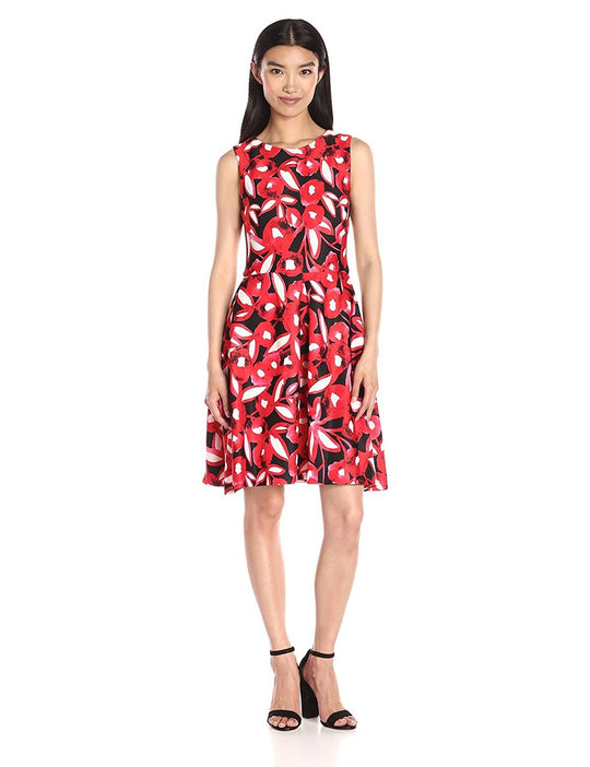 Taylor - Sleeveless Floral Jewel Neck Dress 8410M in Red and Black