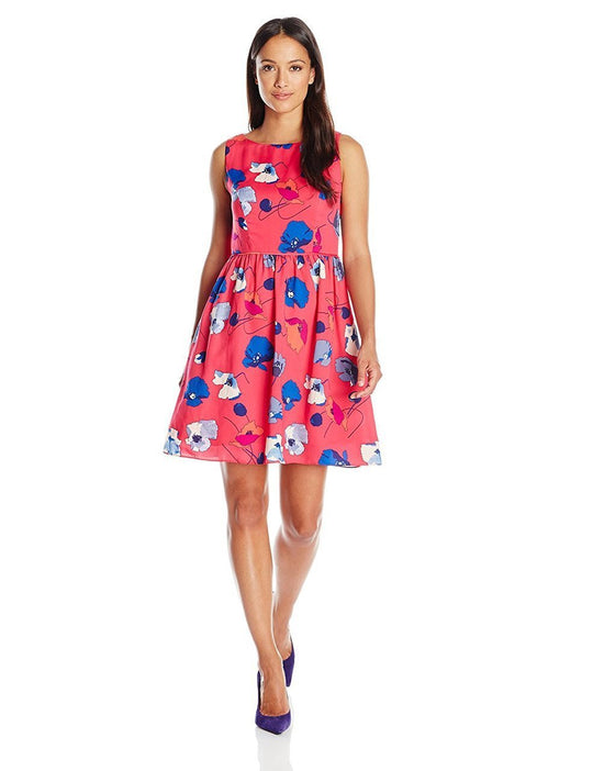 Adrianna Papell - 11252420 Floral Printed Bateau A-line Dress in Pink and Multi-Color