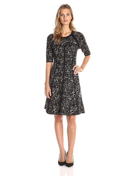 Taylor - 6038M Jewel Floral A-Line Cocktail Dress in Black and Brown