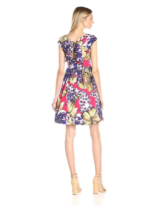 Donna Morgan  - D4025M Tie-Back Fit and Flare Print Dress in Floral and Multi-Color