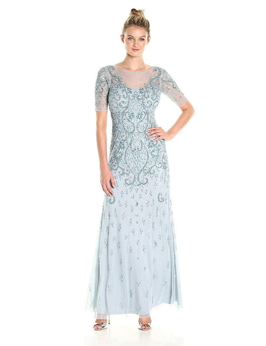 Adrianna Papell - AP1E201314 Quarter Sleeve Embellished Evening Gown in Blue
