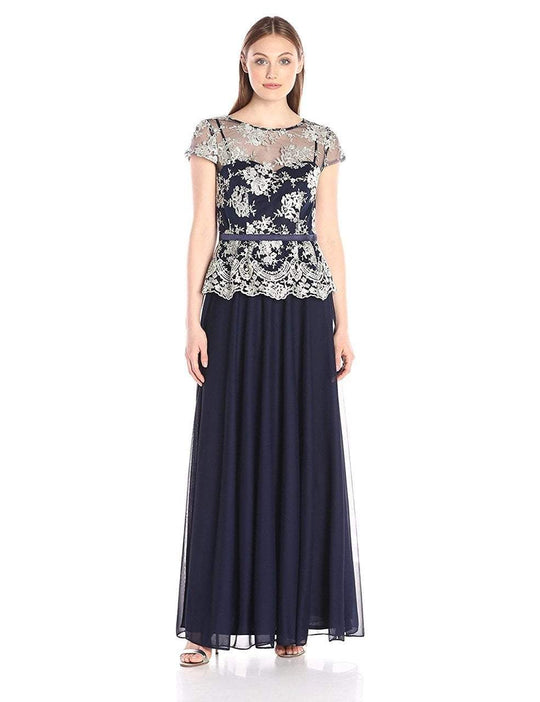 Decode 1.8 - 183513 Embroidered Illusion Short Sleeves Evening Dress in Blue