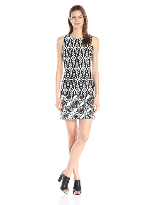 Taylor - 8166M Printed Sleeveless Jewel Cocktail Dress in Black and White