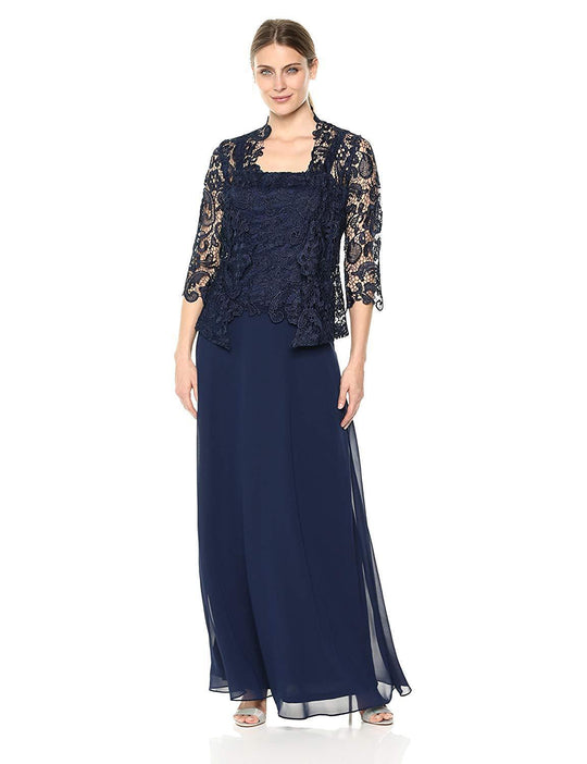 Emma Street - 1110786 Sleeveless Chiffon Dress with Lace Jacket in Blue