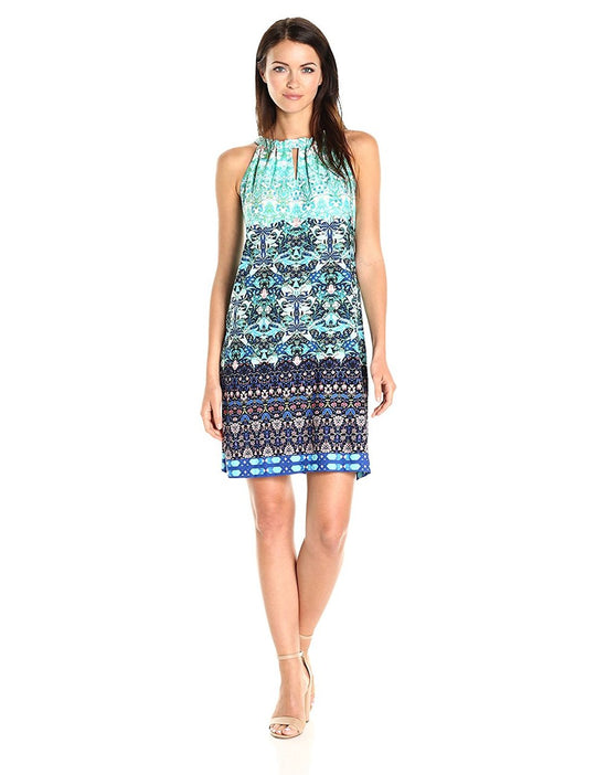 Taylor - 9172MJ Multi-Print Tie Back Dress in Green and Multi-Color