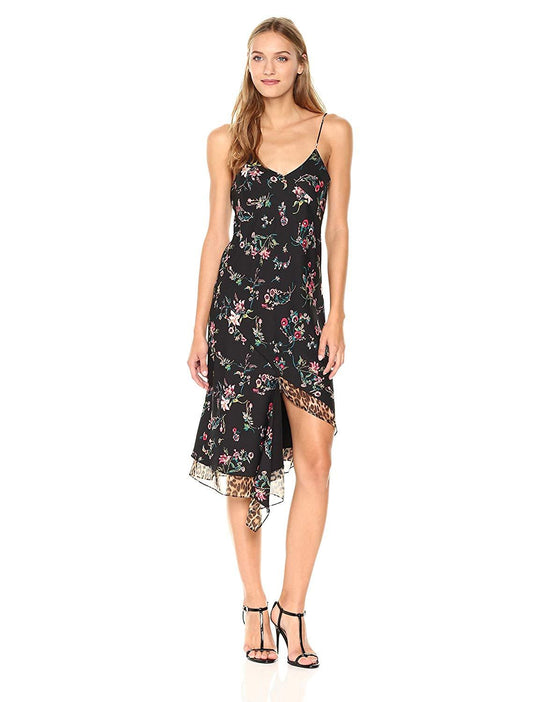 Sam Edelman - 56F055 Floral Asymmetrical Slit Hem Dress In Black and Floral