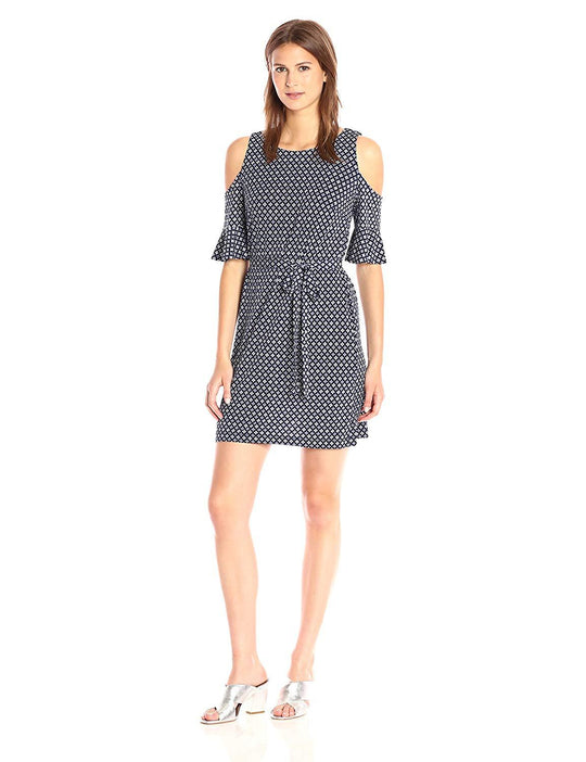 Donna Morgan - D5260M Multi Printed Jersey Short Dress In Blue and Multi-Color