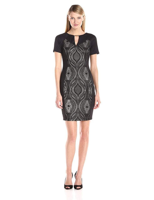 Jax - 1-ZAT-65Q Short Sleeve Lace Panel Dress in Black and Neutral