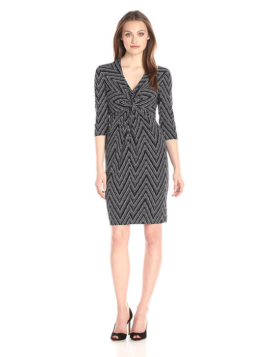 Donna Ricco - V-Neck Jersey Dress DR20045 in Black