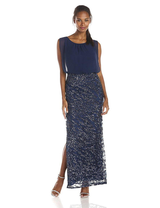 Aidan Mattox - Sequined Bateau Neck Mesh Dress 151A10470 in Blue