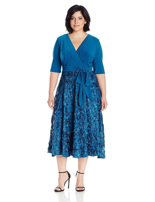 Alex Evenings - V Neck Floral Dress 4121465 in Blue