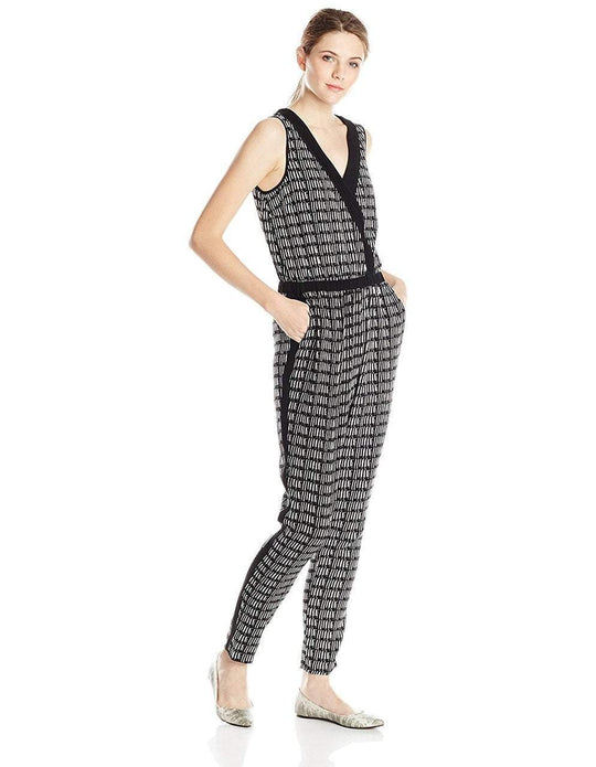 Adrianna Papell Sleeveless Crossover Graphic Jumpsuit 16PD10320 - 1 pc Ivory Black In Size 8 Available in Black and White