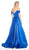 Ashley Lauren - 1399 Illusion Plunging Satin Off Shoulder Gown In Blue