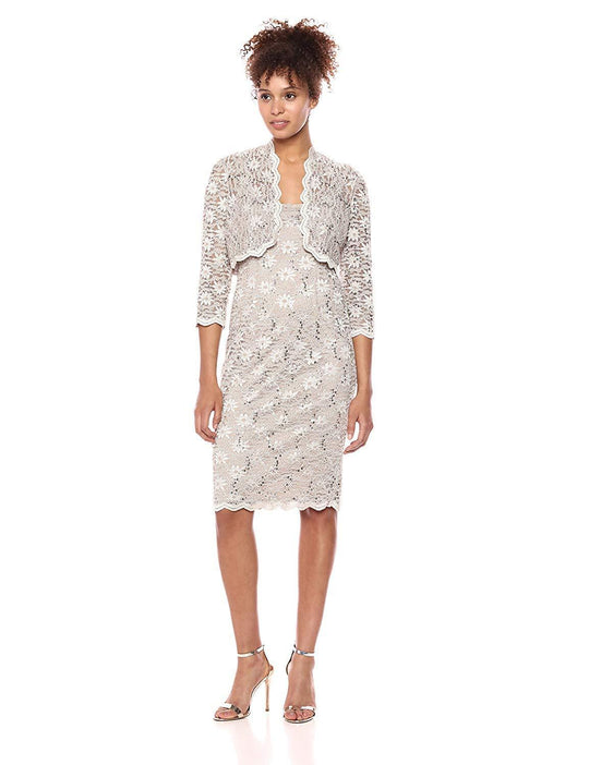 Alex Evenings - 1122090 Allover Lace Sequin Dress with Bolero in Gray