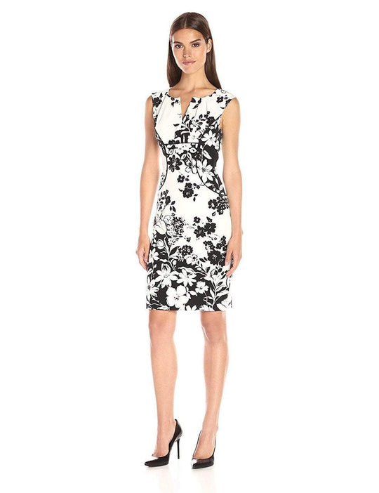 Adrianna Papell - 13264980 Floral Print V-neck Sheath Dress