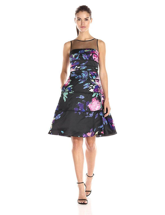 Aidan Mattox - Piping Illusion Neck Dress 54469090 in Black and Multi-Color