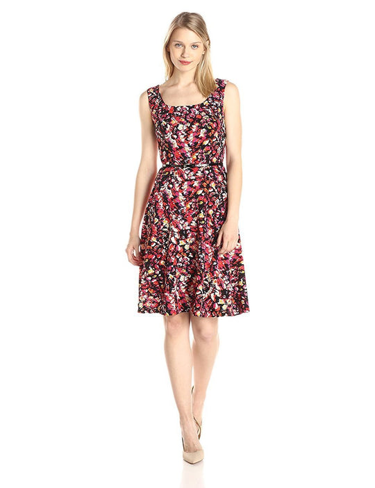 Kasper - 10569410 Sleeveless Floral Jersey Dress in Black and Multi-Color