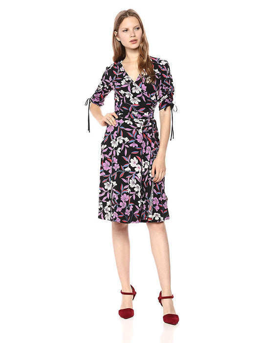 Donna Morgan - D6520M XD Multi Print Jersey A-line Dress In Black and Multi-Color