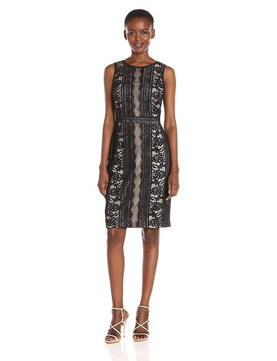 Adrianna Papell - AP1D100240 Floral Lace Sheath Dress in Black and Brown
