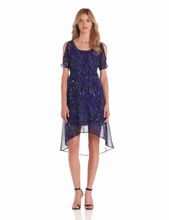 Donna Morgan - D1221M Cold Shoulder High Low Dress in Purple and Multi-Color