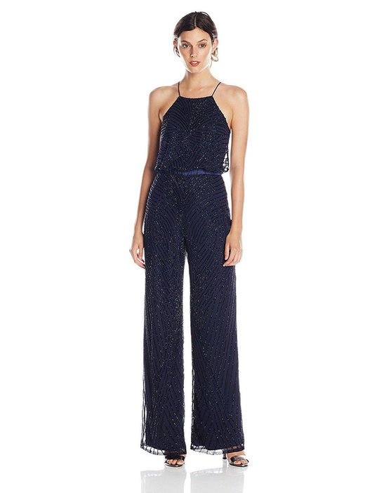 Adrianna Papell - Beaded Halter Neck Jumpsuit  91910490 in Blue