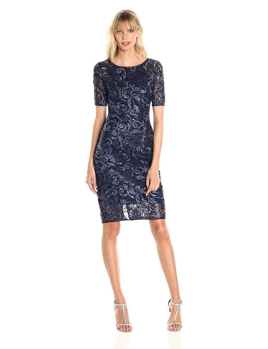 Adrianna Papell - AP1E201421 Swirl Embroidered Bateau Dress in Blue