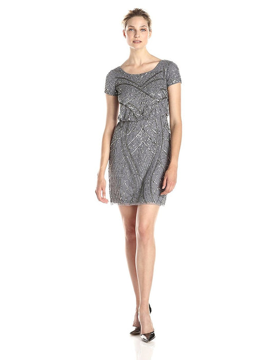 Adrianna Papell - Embellished Blouson Dress 41910450 in Gray