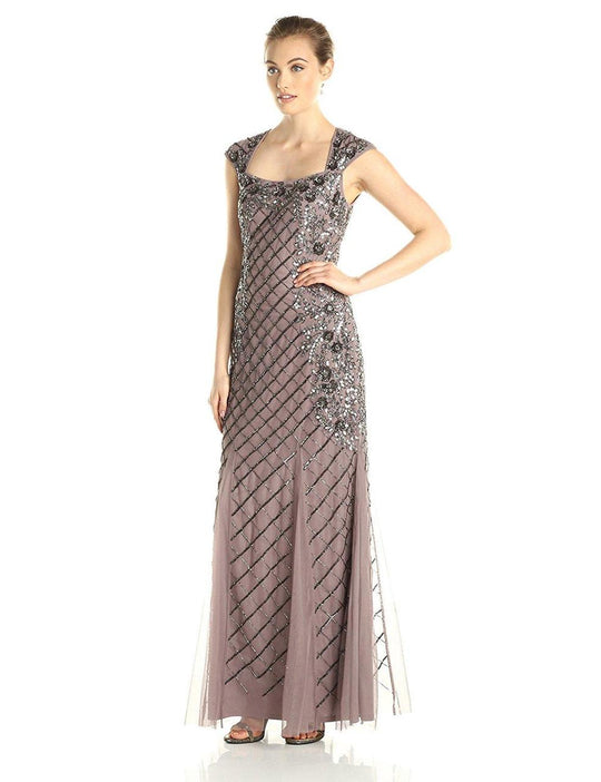 Adrianna Papell - Embellished Square Long Dress 91915610 in Gray