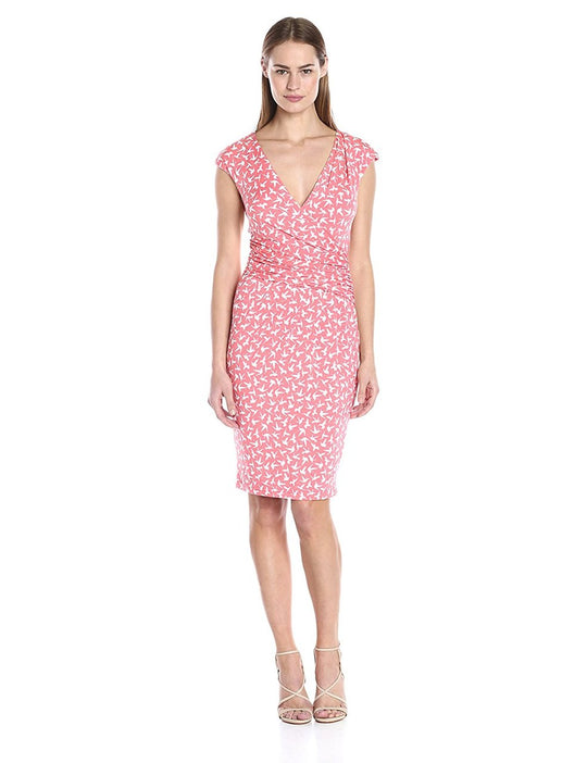 Adrianna Papell - 12254560 Printed V-neck Jersey Sheath Dress in Pink