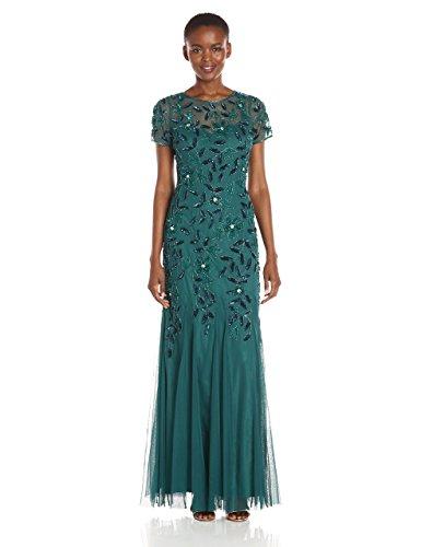 Adrianna Papell - Embroidered Short Sleeve Dress 91897240 in Green
