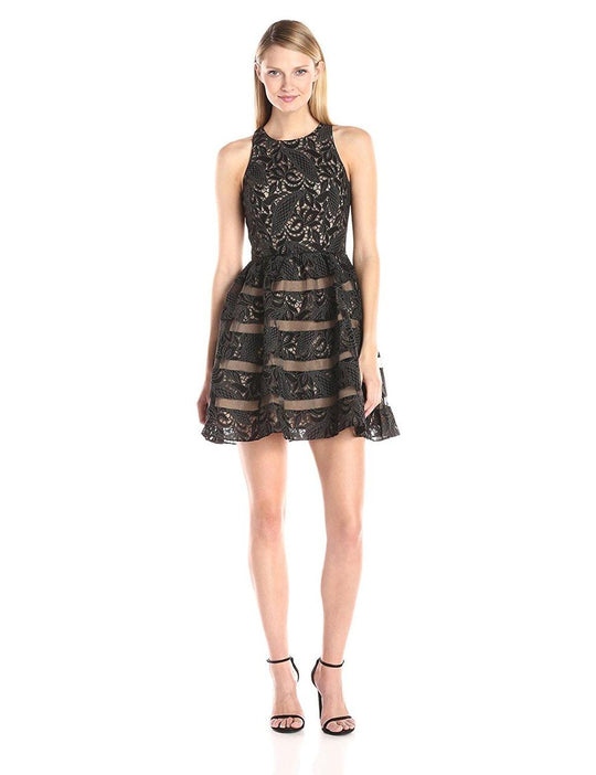 Aidan Mattox - Halter Cocktail Dress 151A98650 in Black and Neutral