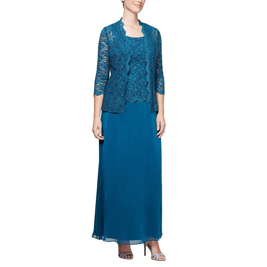 Alex Evenings - 81122131 Two-Piece Sequined Lace Dress with Jacket In Blue