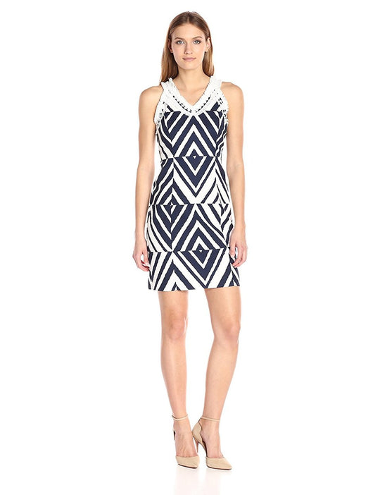 Taylor - Embellished Halter Neck Dress 8736M in Blue and White
