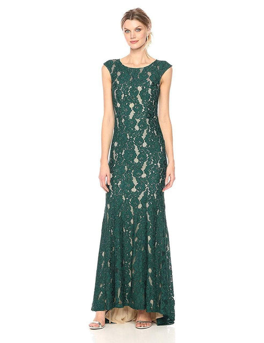 Decode 1.8 - 184261 Floral Embroidered Fitted Evening Dress in Green