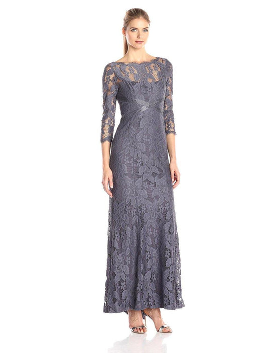 Adrianna Papell - Embellished Lace Illusion Dress 81915120 in Gray
