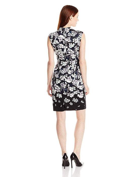 Adrianna Papell - 12253222 High Neck Floral Sheath Dress in Black and Multi-Color