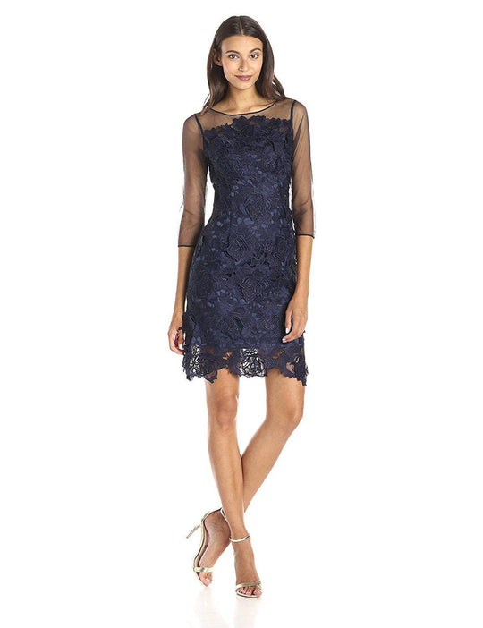 Adrianna Papell - Floral Lace Sheath Dress 41910030 in Blue