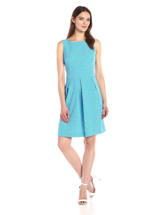 Anne Klein - 10637626 Polka Dot Jewel Pleated Cocktail Dress in Blue and White