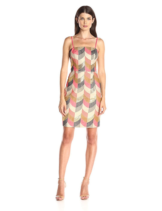 Maggy London - GSF27M Printed Straight Neck Sheath Dress in Multi-Color