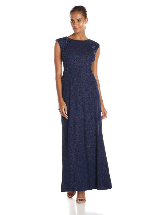Alex Evenings - Embellished Bateau Neck Jersey A-line Dress 1351144 in Blue