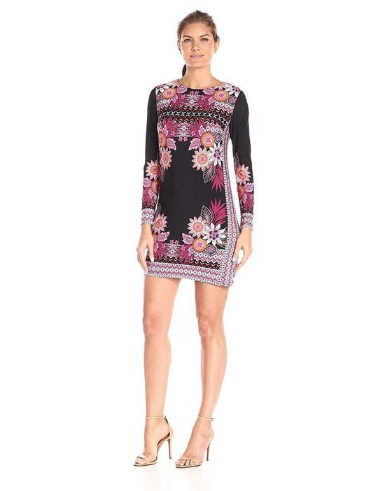 Donna Morgan - D4636M Multi-Printed Jewel Dress in Black and Multi-Color