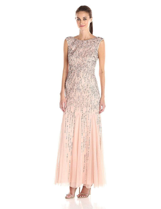 Adrianna Papell - Sleeveless Beaded Gown with Godets 91908220 in Orange and Neutral