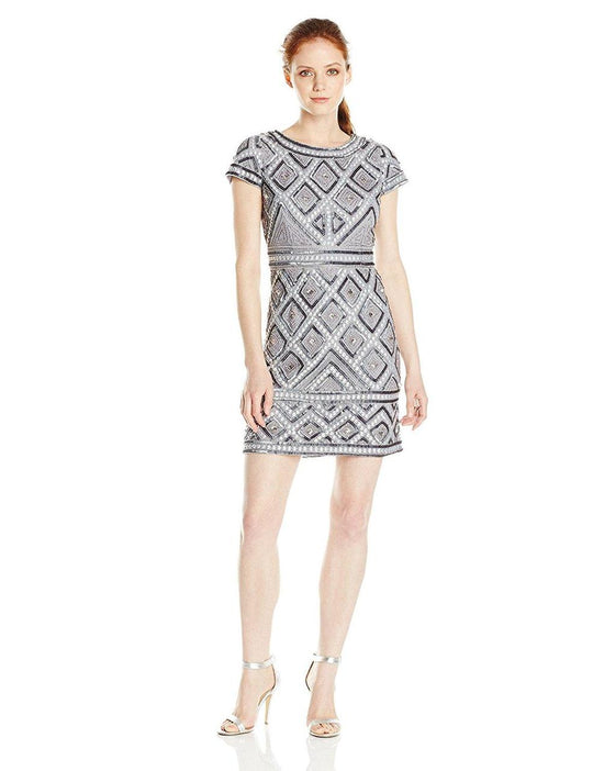 Adrianna Papell - Diamond Motif Sheath Dress 41881412 in Silver and Gray