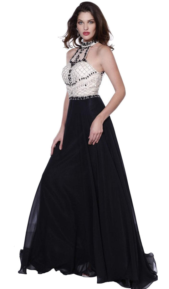 Bejeweled Halter Chiffon A-line Dress