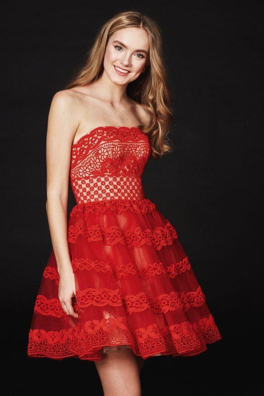 Angela and Alison - 82011 Strapless Embroidered Straight A-line Dress