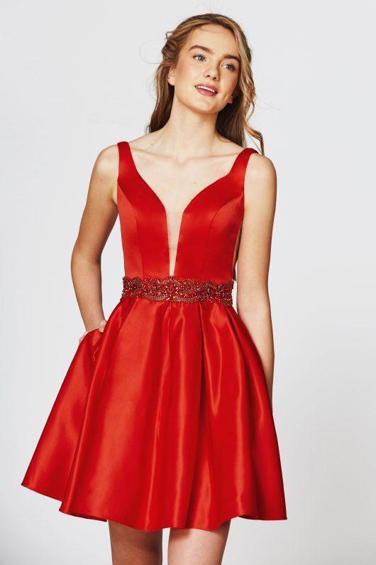 Angela and Alison - 82014 Plunging V-Neck Embellished Cocktail Dress