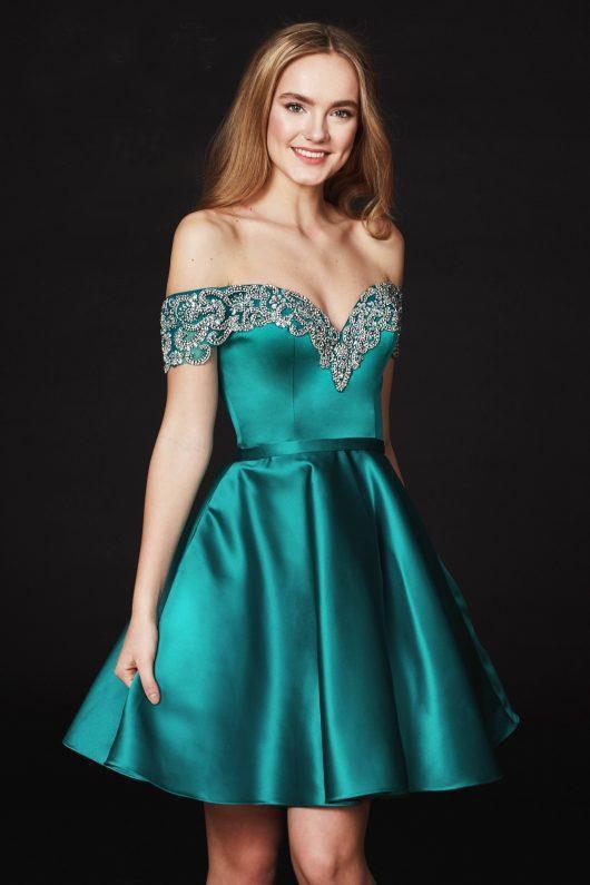 Angela and Alison -  82018 Beaded Off-Shoulder A-Line Cocktail Dress